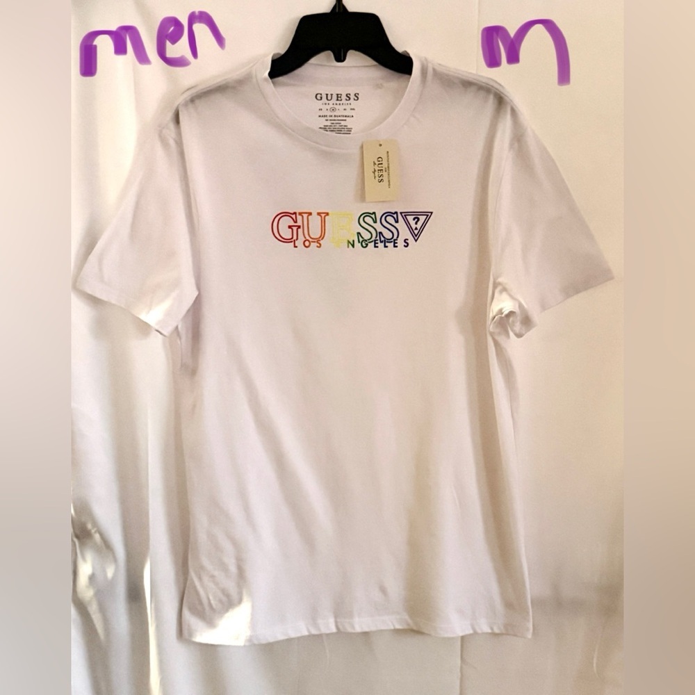 Guess White Short Sleeve Tee with Multicolor Logo - Picture 1 of 3